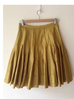 Ted Baker Pleated A-Line Skirt in Mustard Yellow